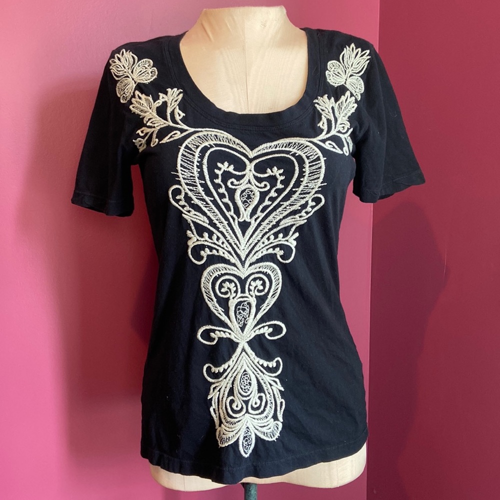 Johnny Was JWLA Black Embroidered T-shirt